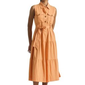 Derek Lam Sleeveless Shirt Dress Papaya Tiered Midi Size 12 Womens